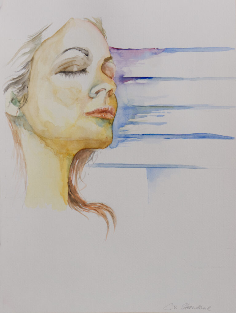 Aquarell einer Frau mit geschlossenen Augen